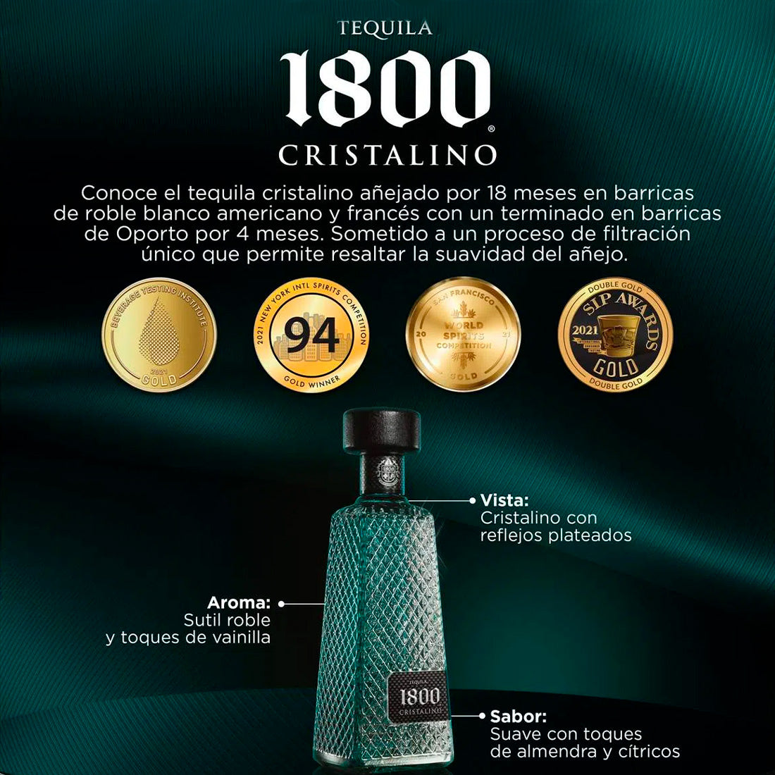 TEQUILA 1800 CRISTALINO 700 ML + JUEGO DE PORTAVASOS 1800 DE REGALO