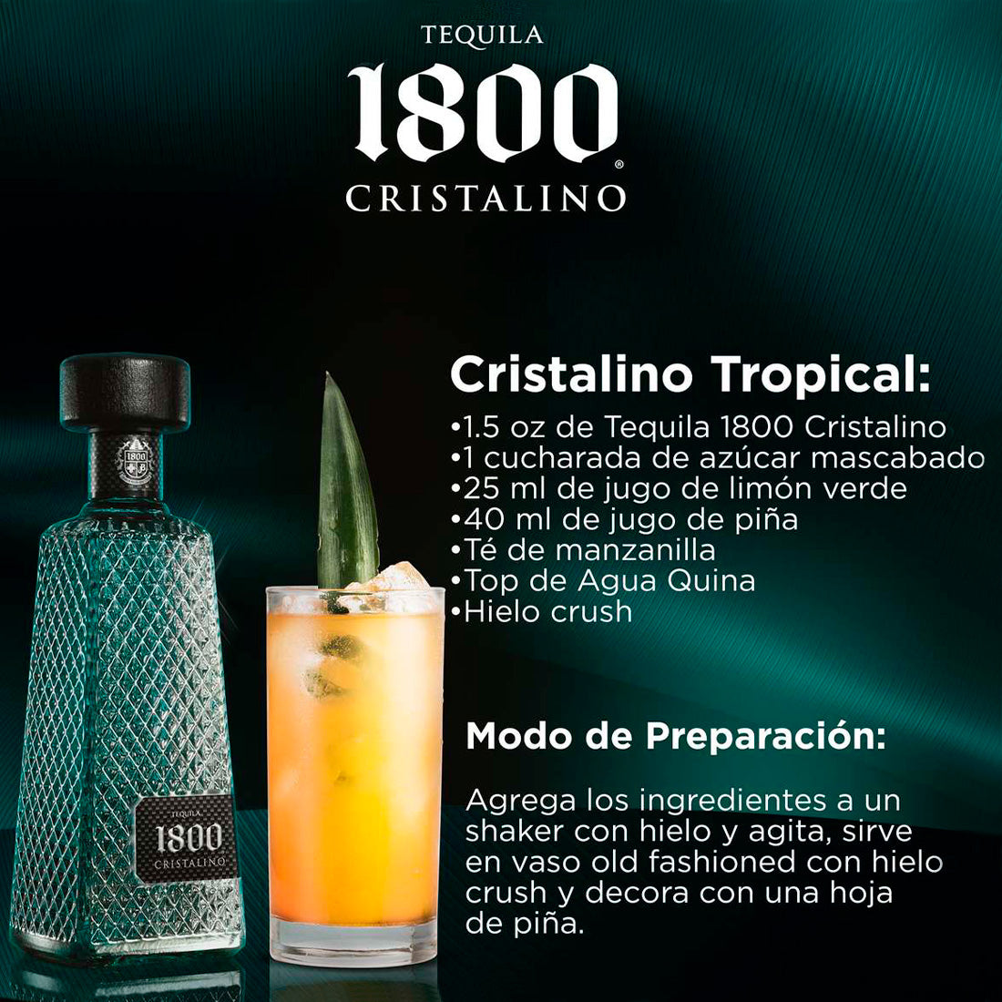 TEQUILA 1800 CRISTALINO 700 ML + JUEGO DE PORTAVASOS 1800 DE REGALO