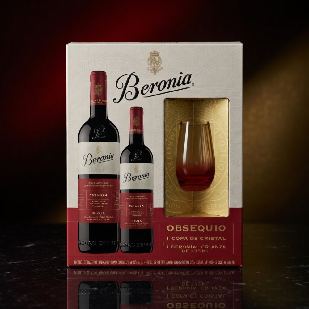 VINO TINTO BERONIA CRIANZA 750 ML+BOT 375 ML+COPA
