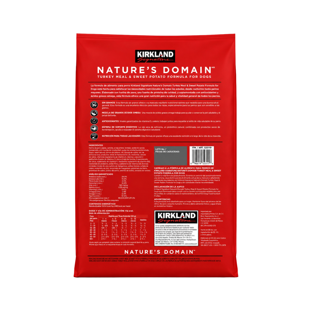 ALIMENTO PARA PERRO MEDIANA PAVO/CAMOTE 15.87 KG KS NATURE