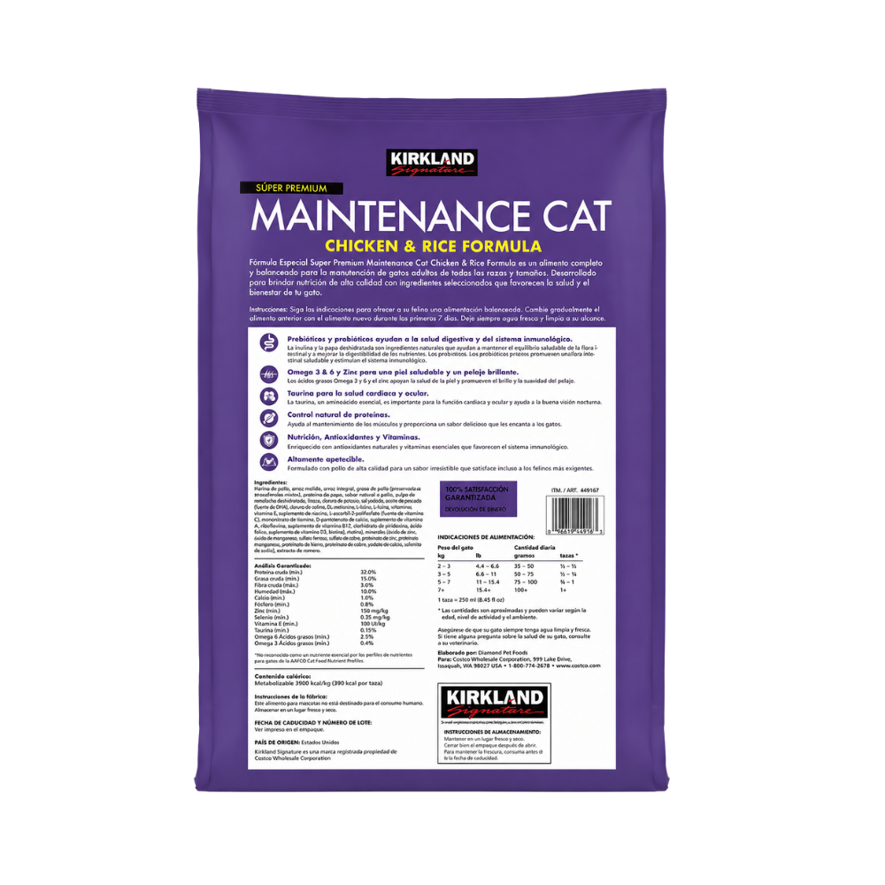 ALIMENTO PARA GATO KIRKLAND SIGNATURE CON POLLO Y ARROZ 11.3 KG