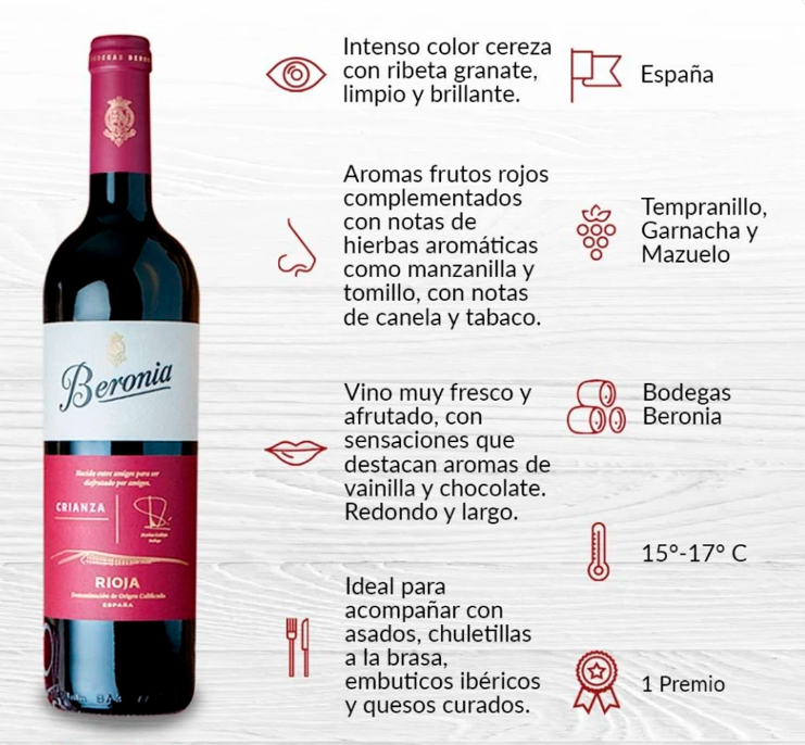 VINO TINTO BERONIA CRIANZA 750 ml