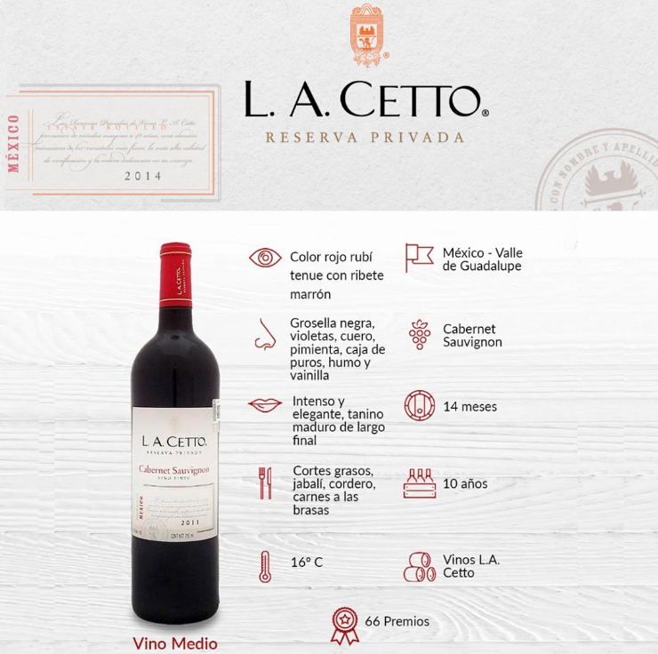 VINO TINTO L.A. CETTO CABERNET SAUVIGNON 750 ml