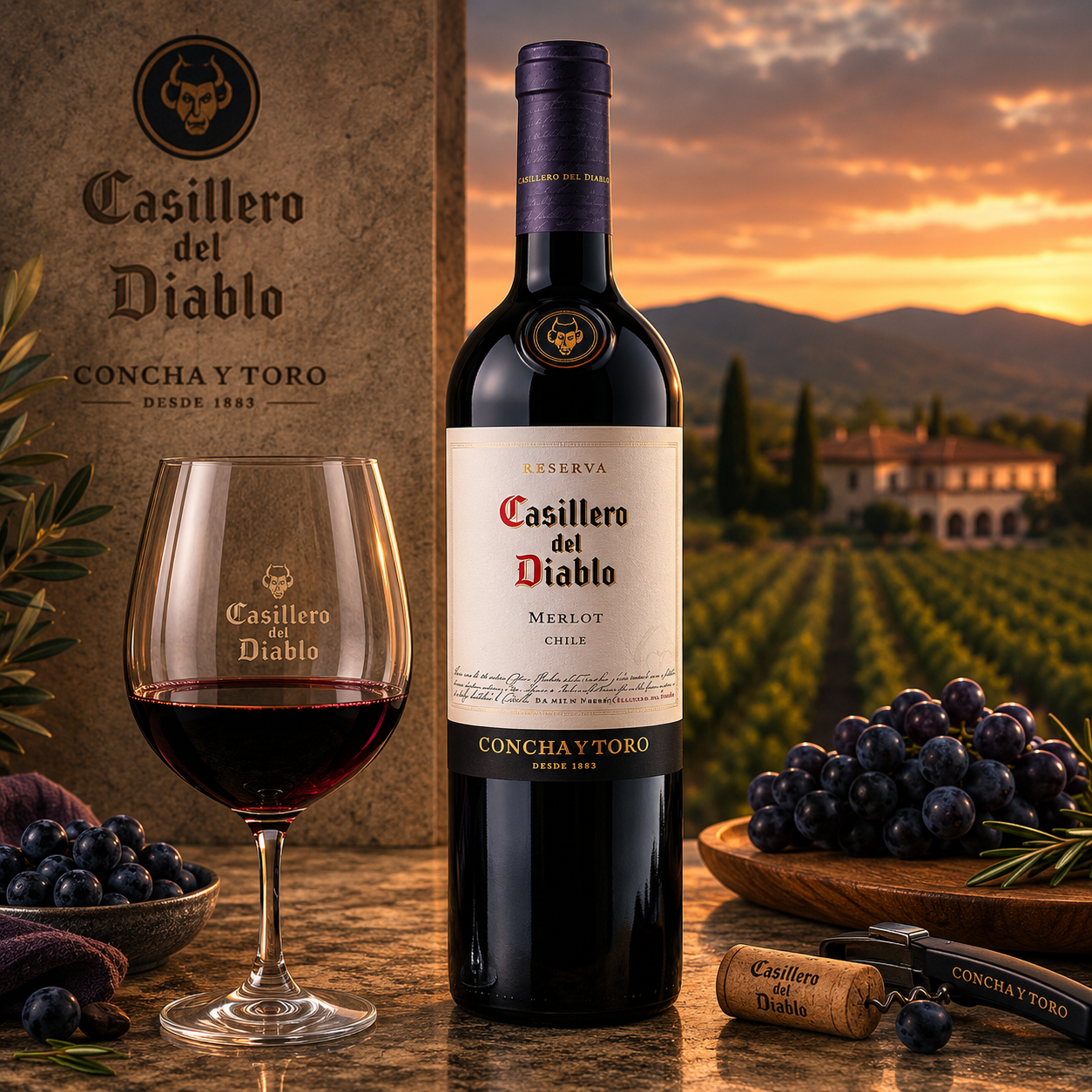 VINO TINTO CONCHA Y TORO CASILLERO DEL DIABLO MERLOT 750 ML