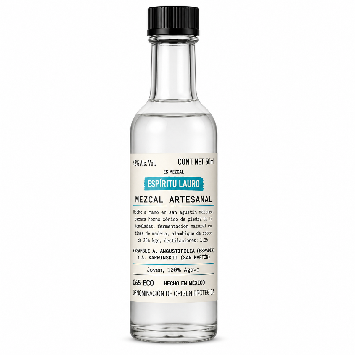 MEZCAL ESPIRITU LAURO JOVEN 50 ML (6 PIEZAS)