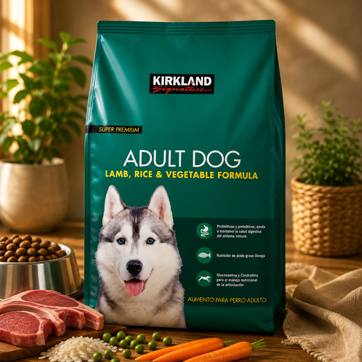 ALIMENTO PARA PERRO KIRKLAND SIGNATURE SABOR CORDERO, ARROZ Y VEGETALES 18.1 KG