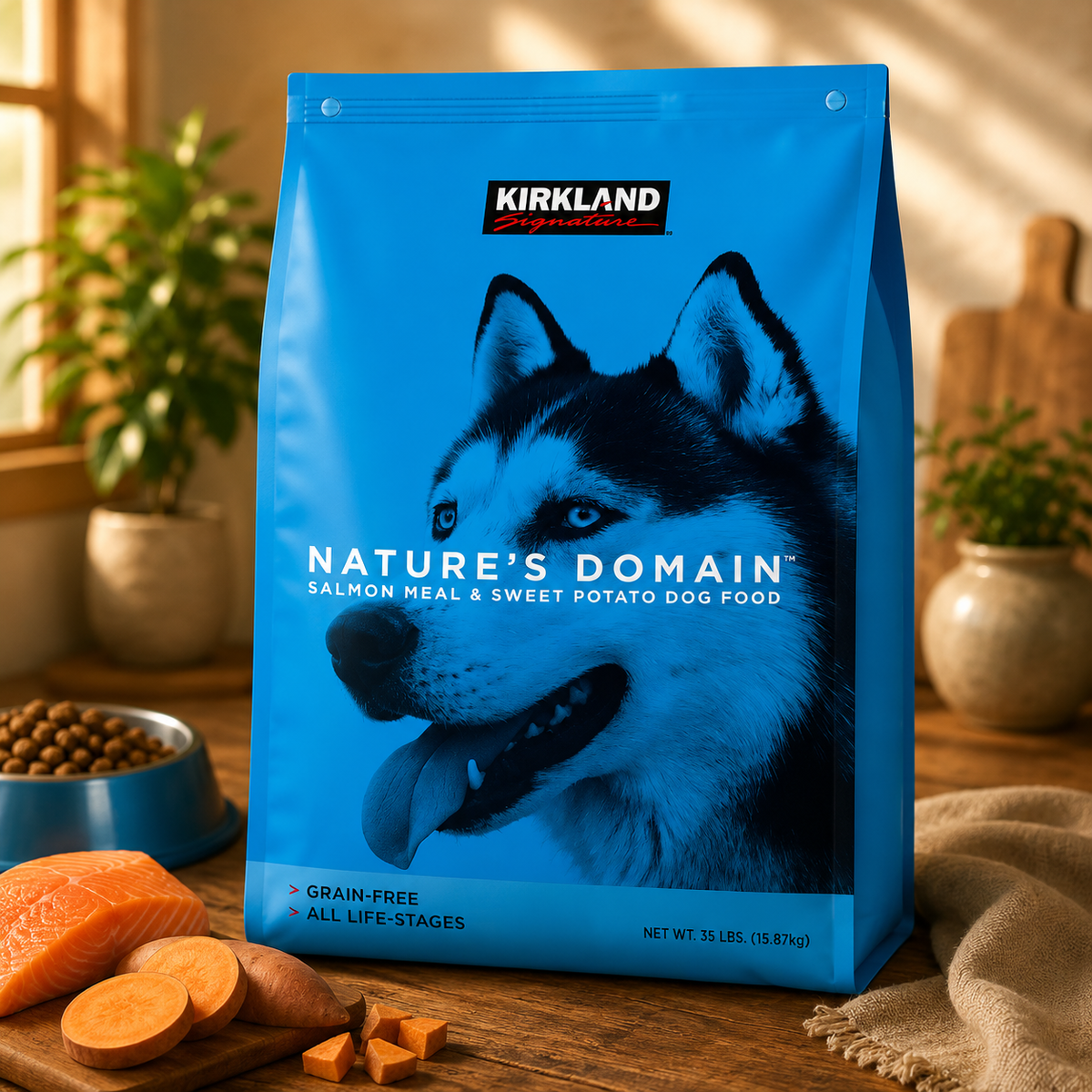 ALIMENTO PARA PERRO KIRKLAND SIGNATURE SABOR SALMÓN Y CAMOTE 75.87 KG
