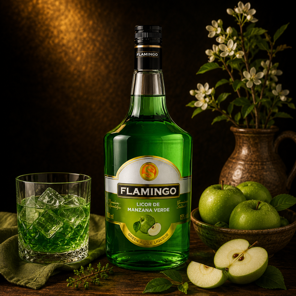 LICOR FLAMINGO DE MANZANA VERDE 1000 ML