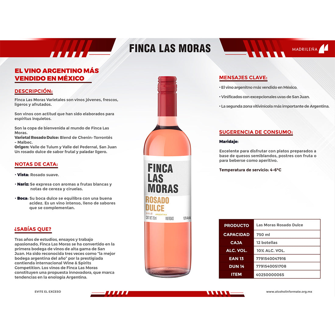 VINO ROSADO LAS MORAS ROSADO DULCE 750 ml