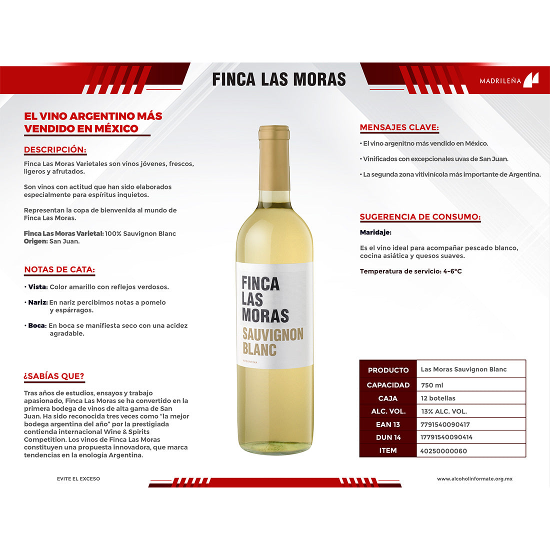 VINO BLANCO LAS MORAS SAUVIGNON BLANC 750 ml