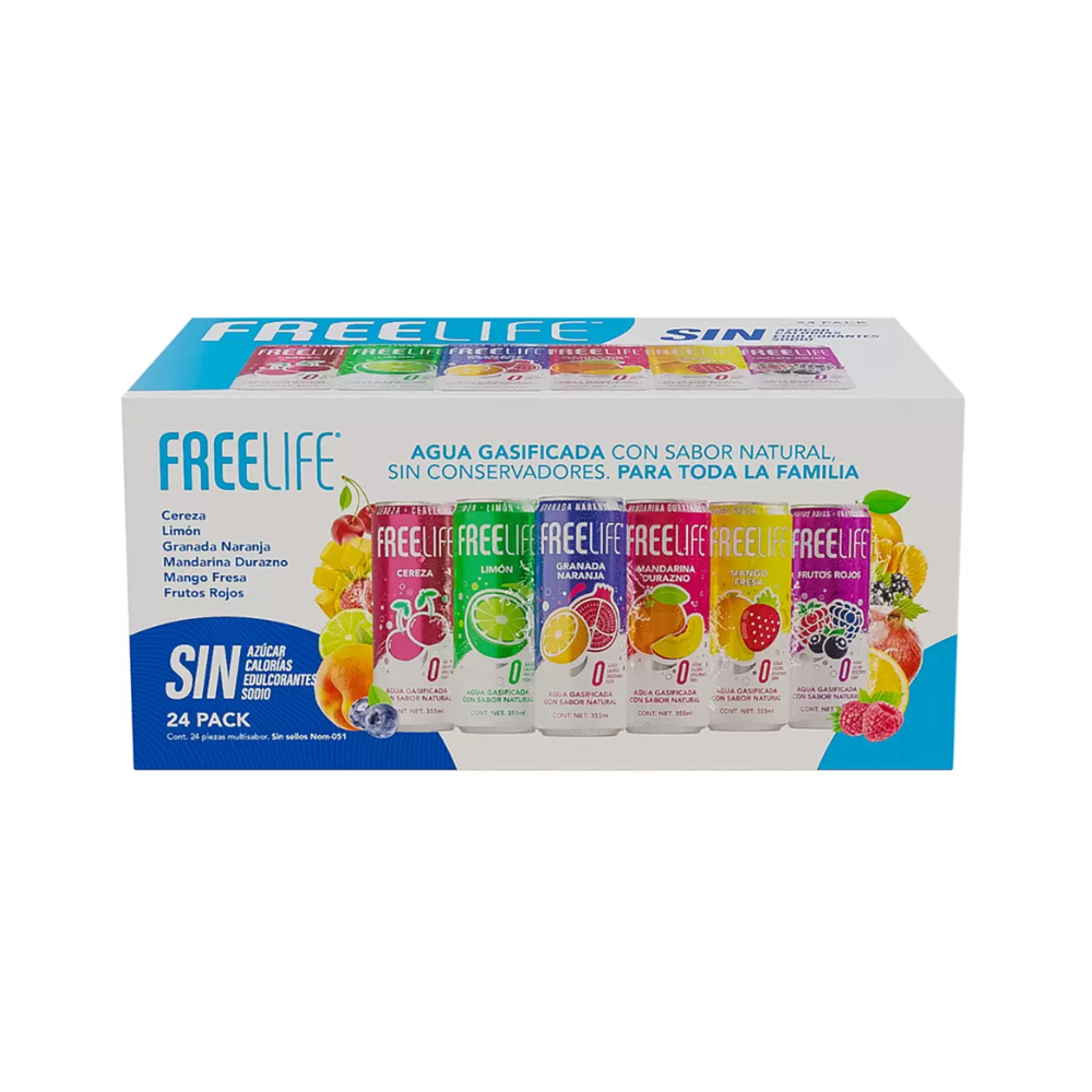 AGUA GASIFICADA CON SABOR FREELIFE 24 PZAS 355 ML