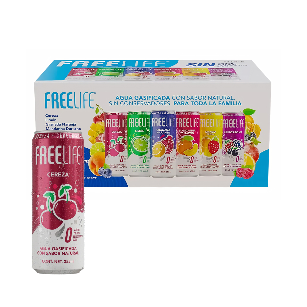 AGUA GASIFICADA CON SABOR FREELIFE 24 PZAS 355 ML