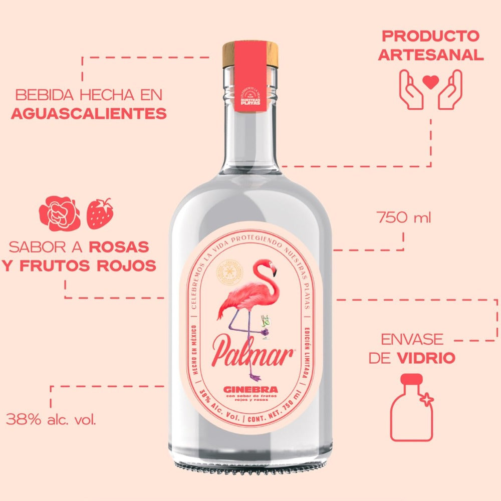 GINEBRA PALMAR ROSAS Y FRUTOS ROJOS 750 ML (GORRA Y 6 LATAS DE REGALO)
