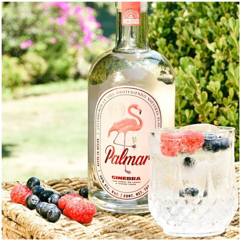 GINEBRA PALMAR ROSAS Y FRUTOS ROJOS 750 ML (GORRA Y 6 LATAS DE REGALO)