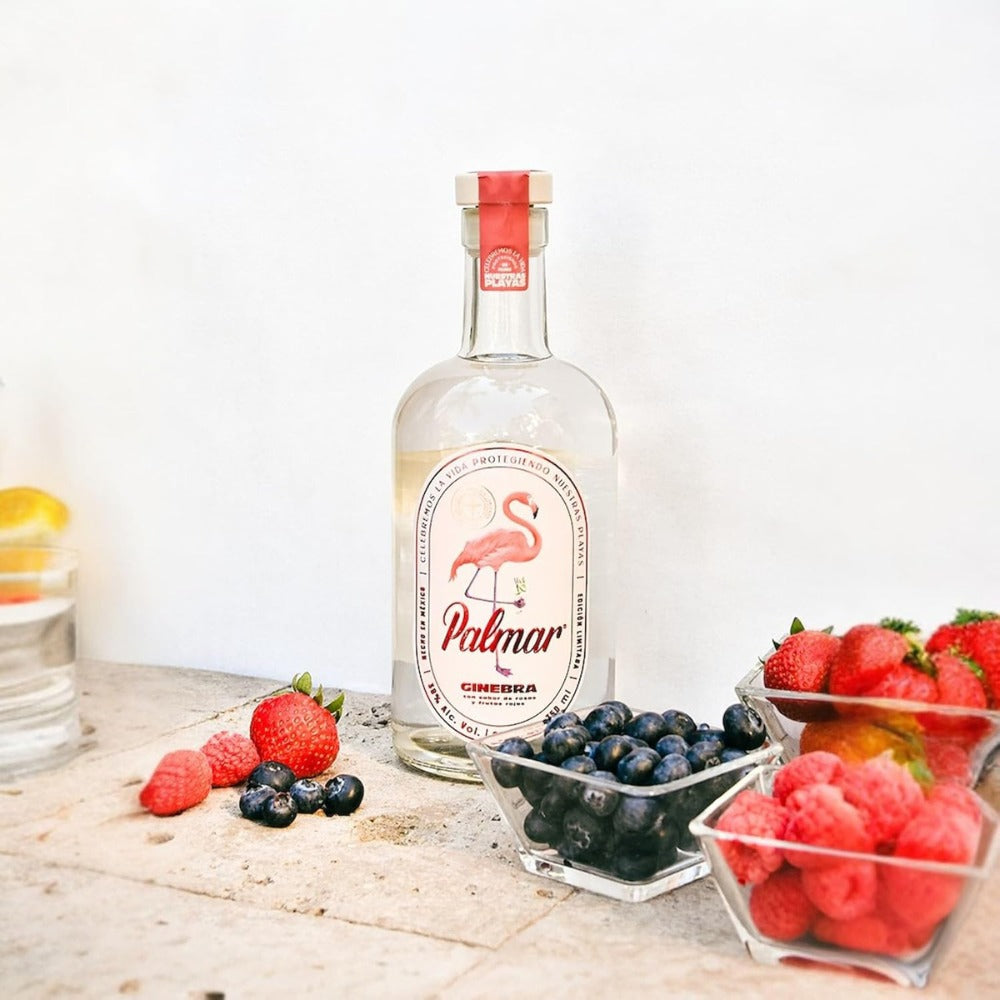 GINEBRA PALMAR ROSAS Y FRUTOS ROJOS 750 ML (GORRA Y 6 LATAS DE REGALO)