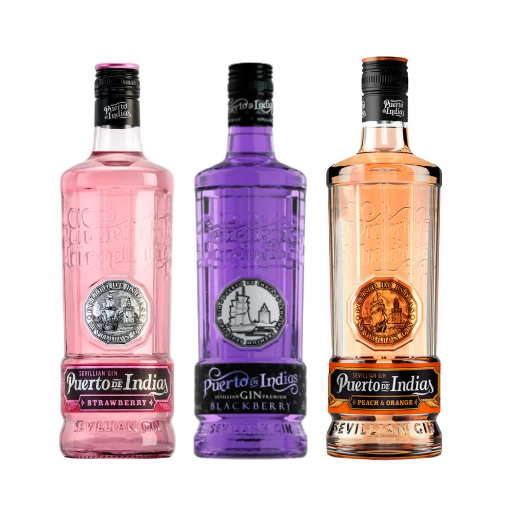 GINEBRA PUERTO DE INDIAS STRAWBERRY + PEACH AND ORANGE + BLACKBERRY