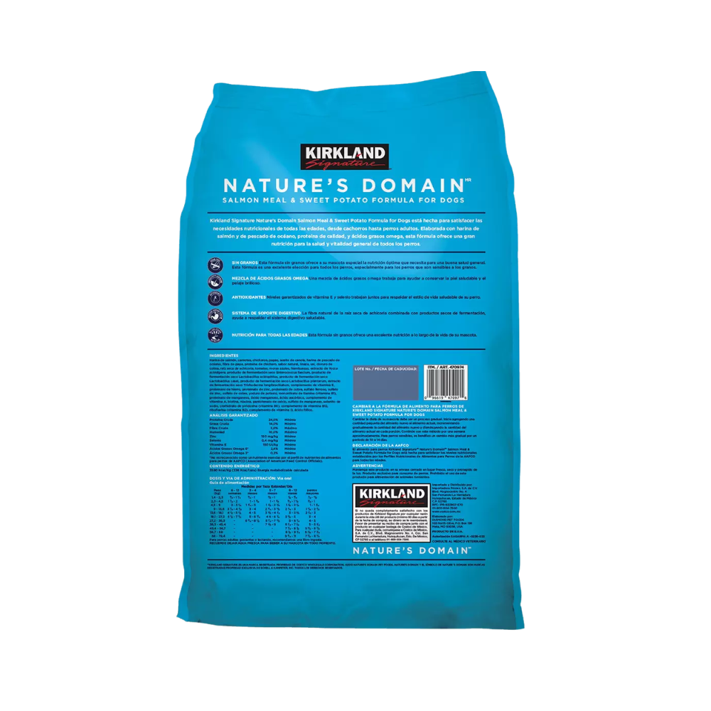ALIMENTO PARA PERRO KIRKLAND SIGNATURE SABOR SALMÓN Y CAMOTE 75.87 KG