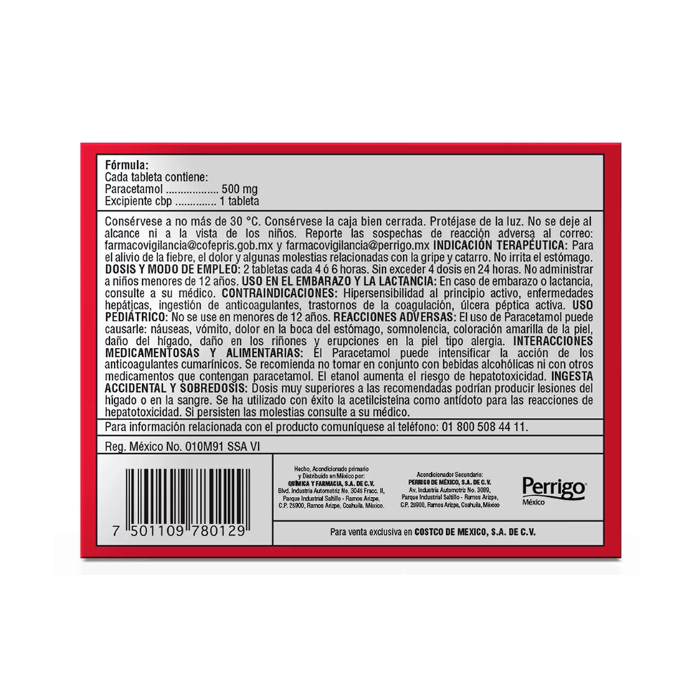 PARACETAMOL KIRKLAND SIGNATURE 100 TABLETAS 500 MG