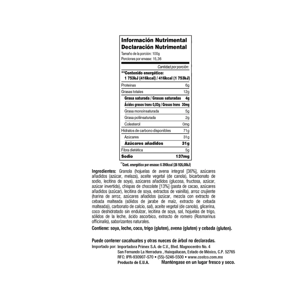 BARRAS DE GRANOLA SOFT &amp; CHEWY KIRKLAND SIGNATURE 64 PZAS