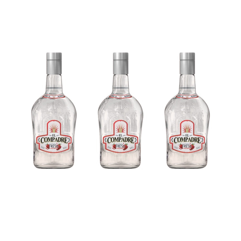 LICOR DE AGAVE EL COMPADRE FRESA PICANTE 1000 ML (3 PIEZAS)