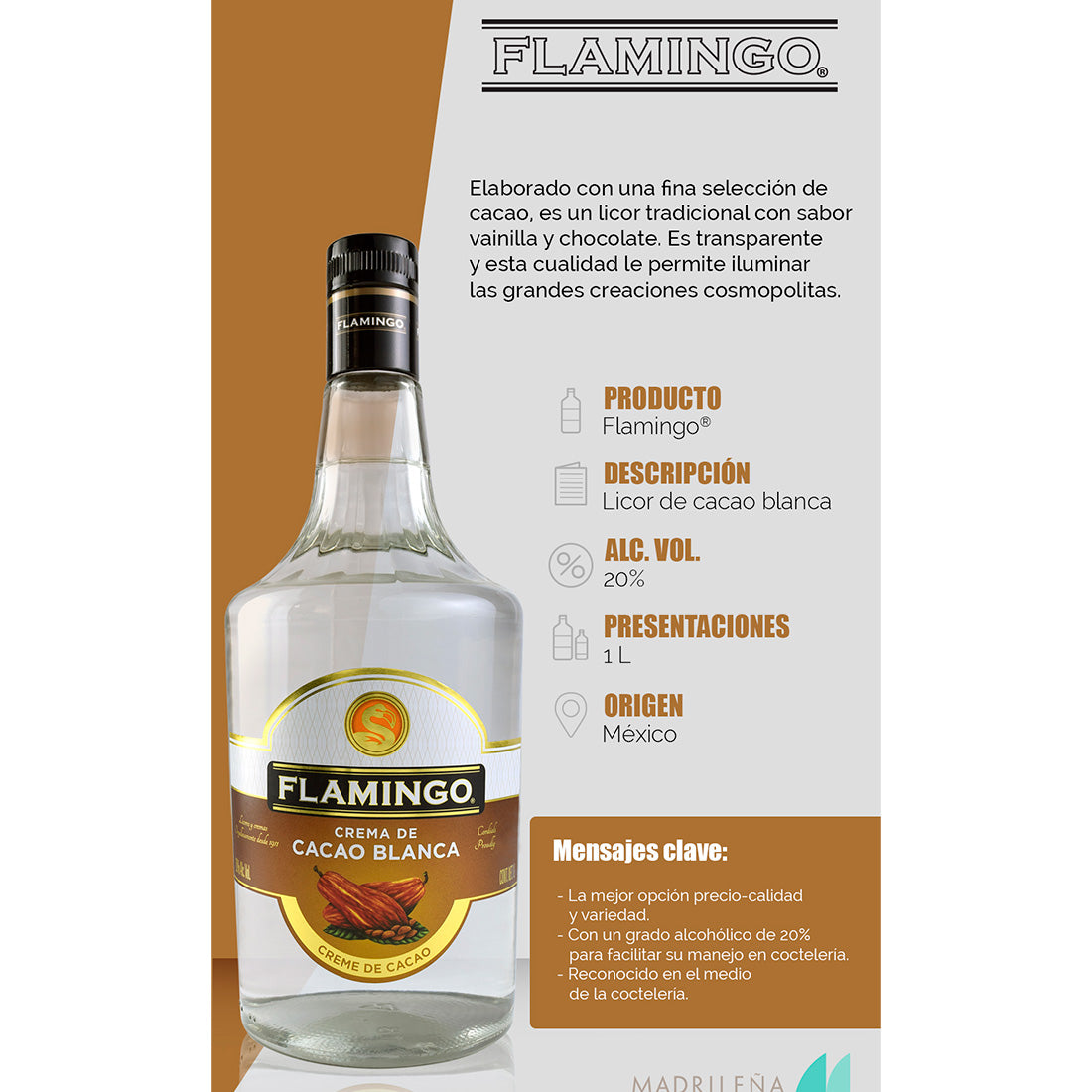 CREMA DE CACAO BLANCA FLAMINGO 1000 ml