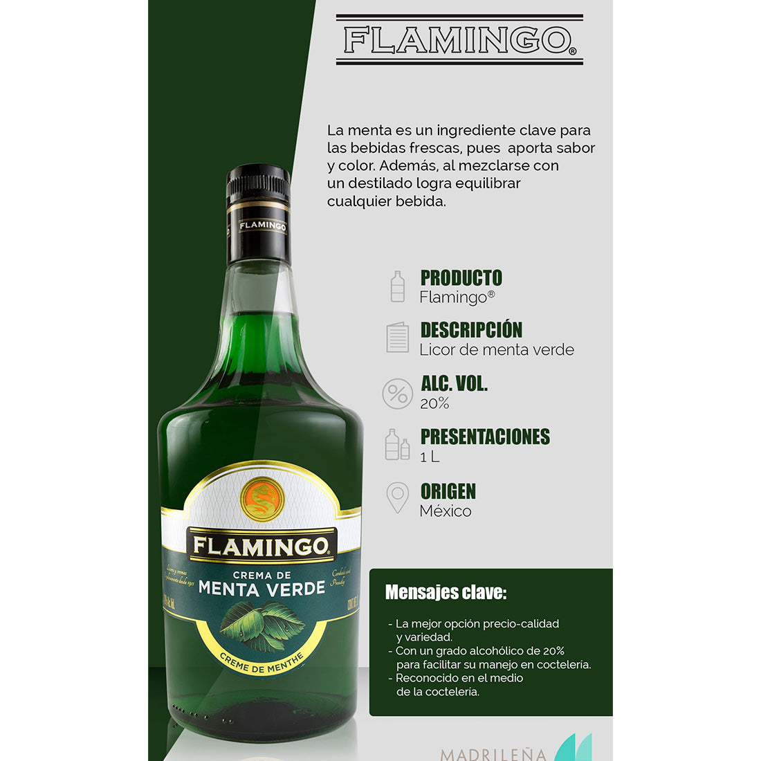 CREMA DE MENTA VERDE FLAMINGO 1000 ml