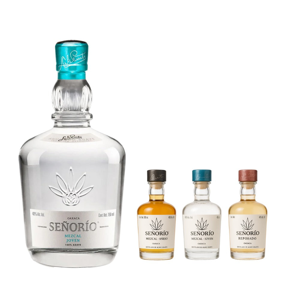 MEZCAL SEÑORIO JOVEN 750 ML + 3 MINIS 50 ML