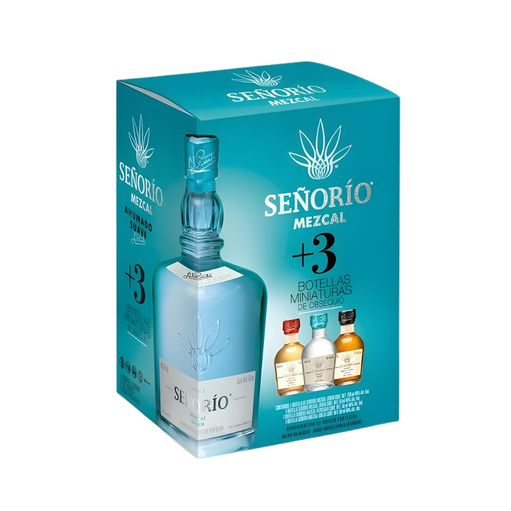 MEZCAL SEÑORIO JOVEN 750 ML + 3 MINIS 50 ML