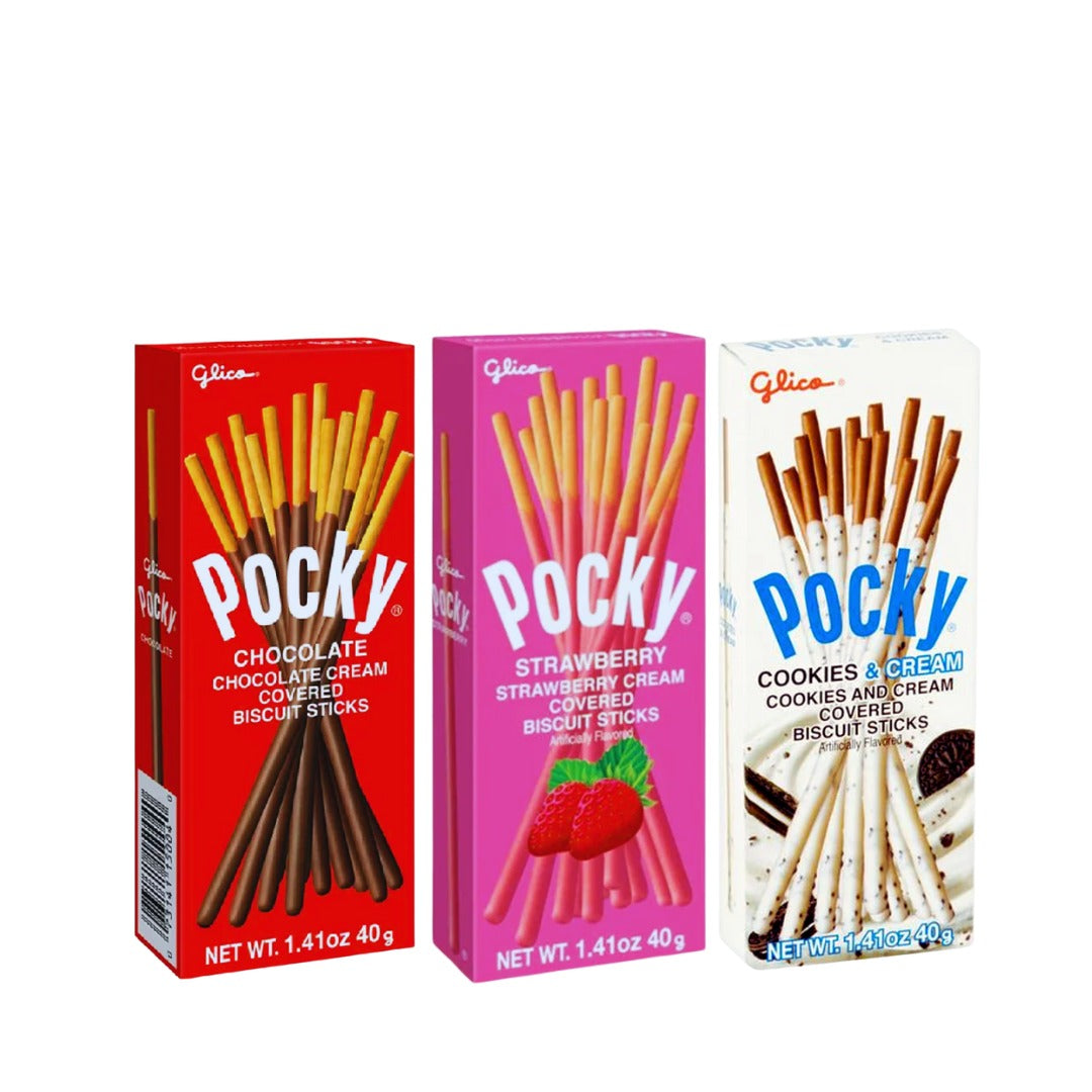 POCKY MIX 3 SABORES: CHOCOLATE, FRESA Y COOKIES & CREAM