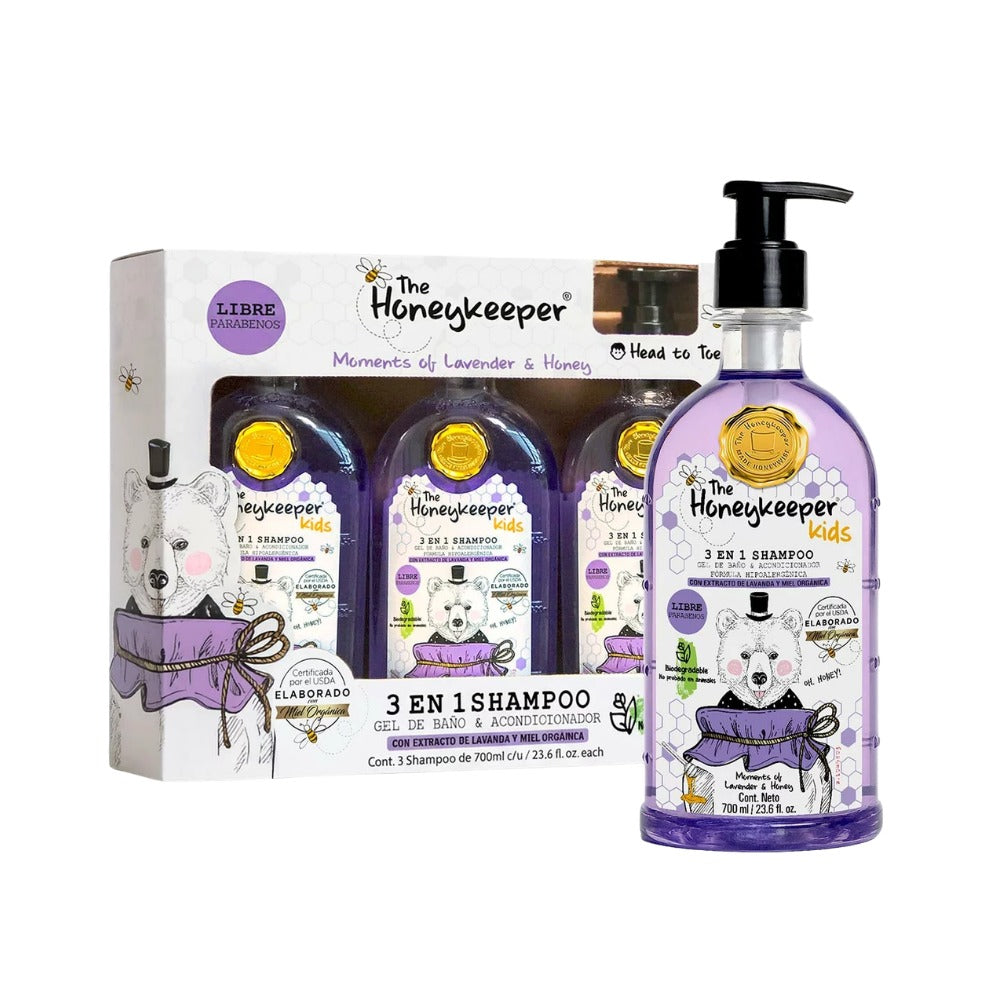SHAMPOO 3 EN 1 THE HONEYKEEPER LAVANDA 3 PZAS 700 ML