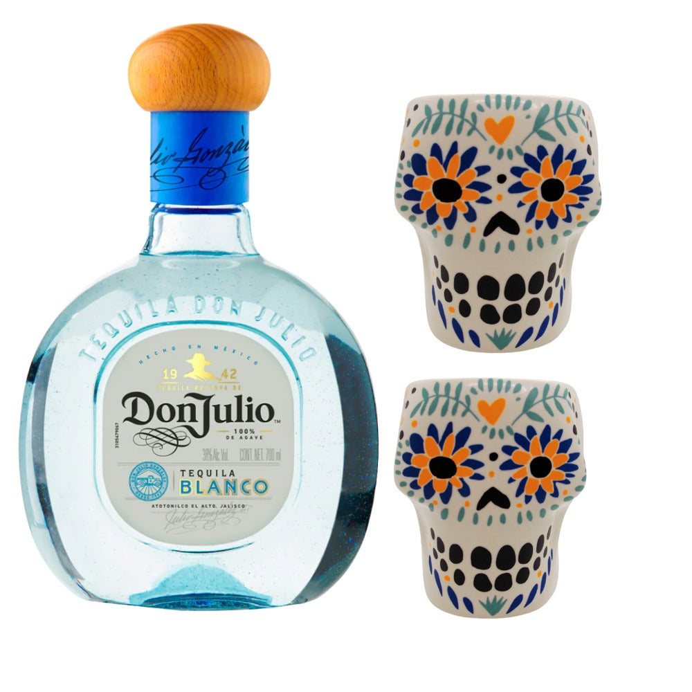 TEQUILA DON JULIO BLANCO 1750 ML + 2 VASOS CALAVERA