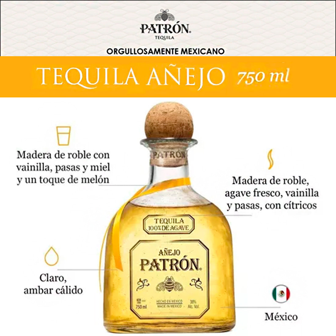 TEQUILA PATRON AÑEJO 750 ml