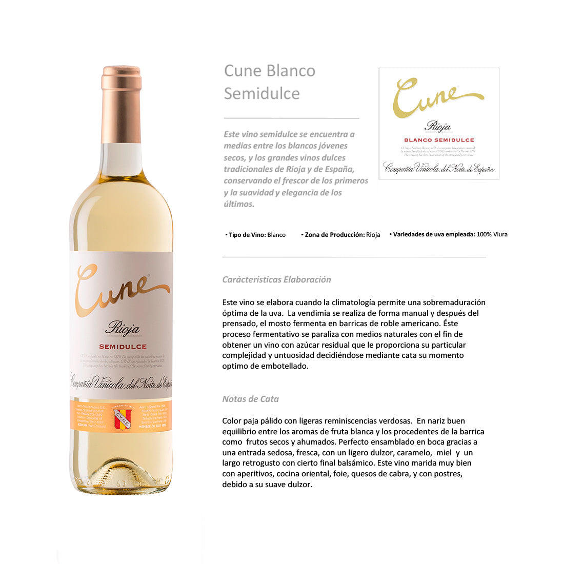 VINO BLANCO CUNE SEMI DULCE 750 ml