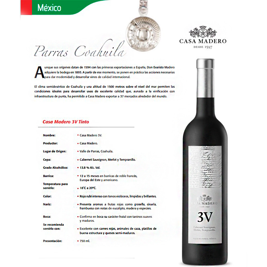 VINO TINTO CASA MADERO 3V 750 ml