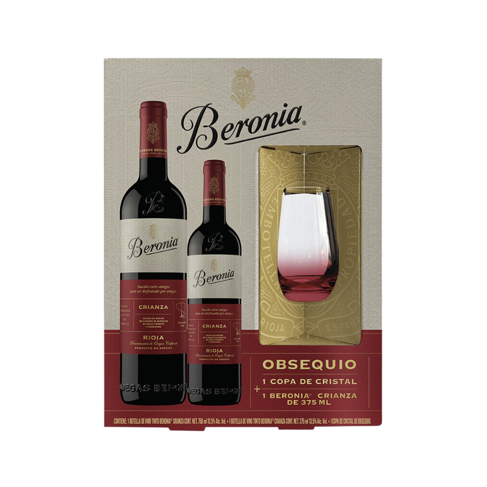 VINO TINTO BERONIA CRIANZA 750 ML+BOT 375 ML+COPA