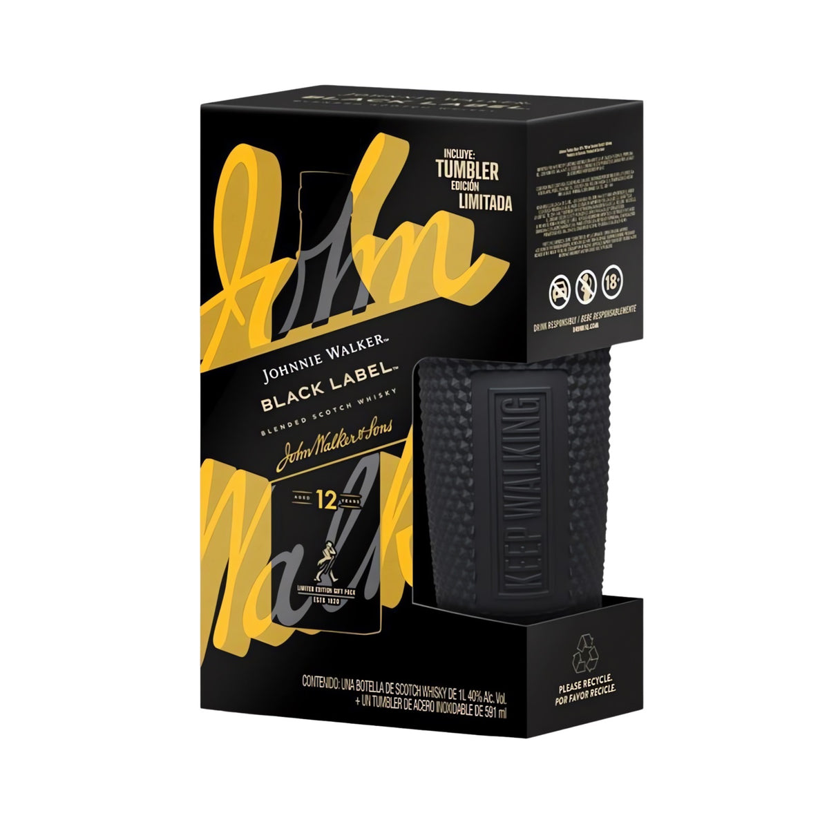 WHISKY J.W. BLACK LABEL + TUMBLER DE ACERO INOXIDABLE 750 ML