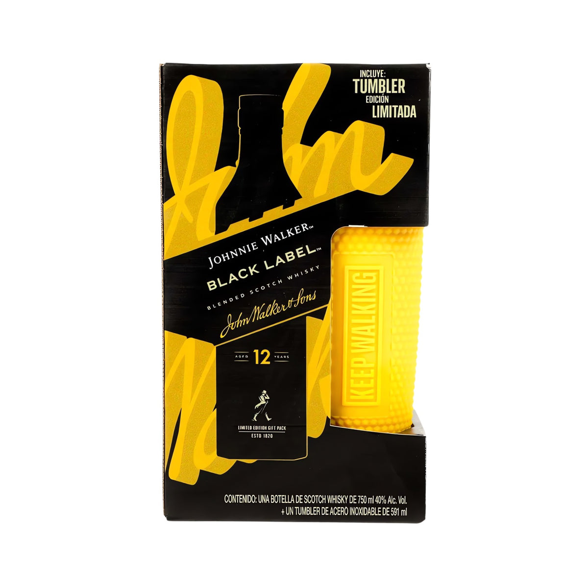 WHISKY J.W. BLACK LABEL + TUMBLER DE ACERO INOXIDABLE 750 ML