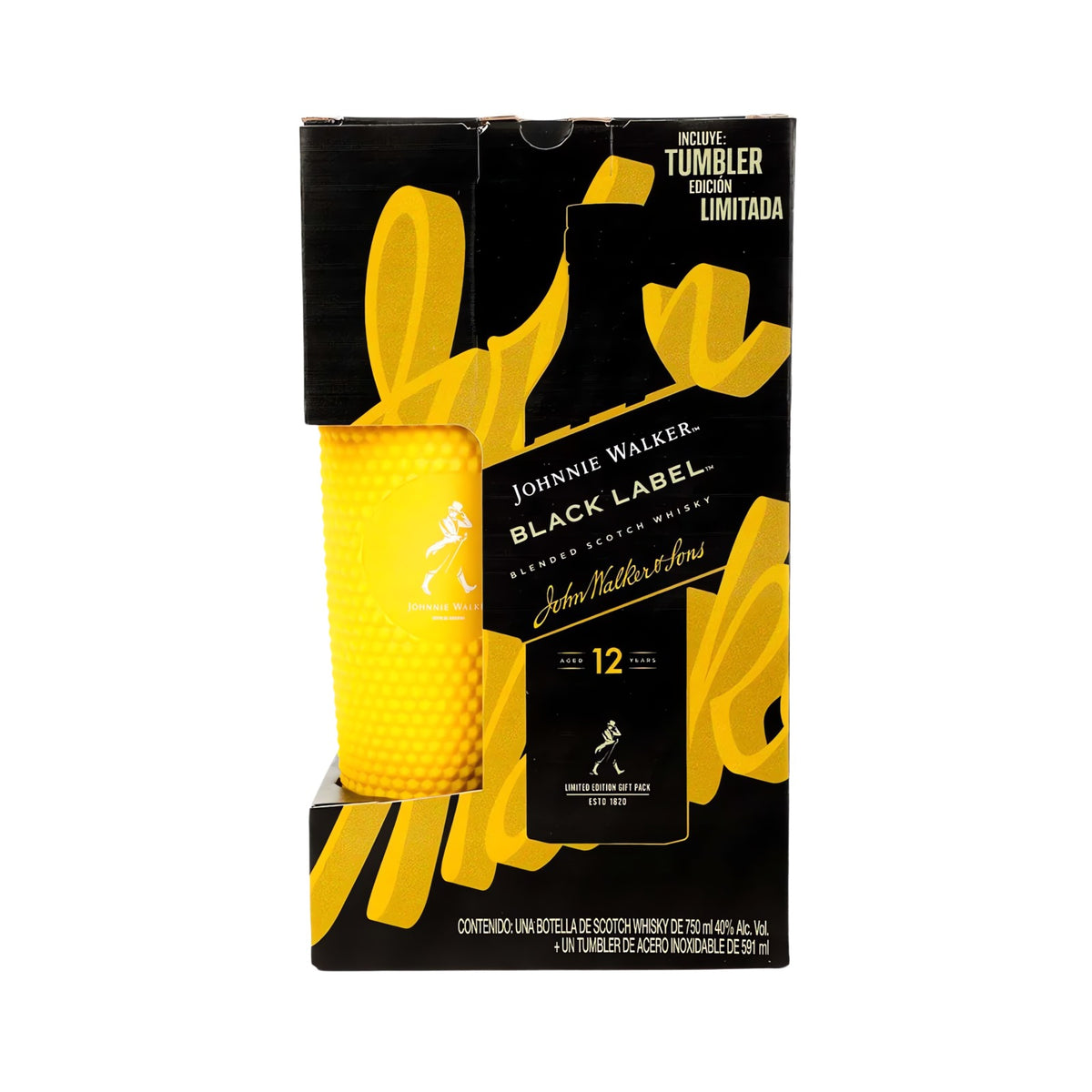WHISKY J.W. BLACK LABEL + TUMBLER DE ACERO INOXIDABLE 750 ML