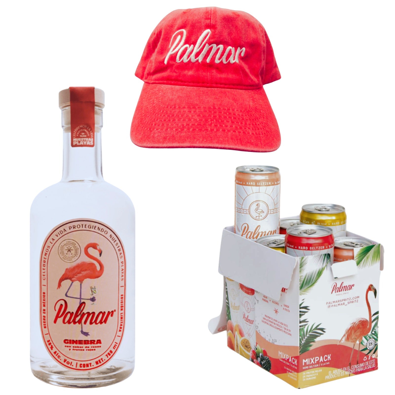 GINEBRA PALMAR ROSAS Y FRUTOS ROJOS 750 ML (GORRA Y 6 LATAS DE REGALO)
