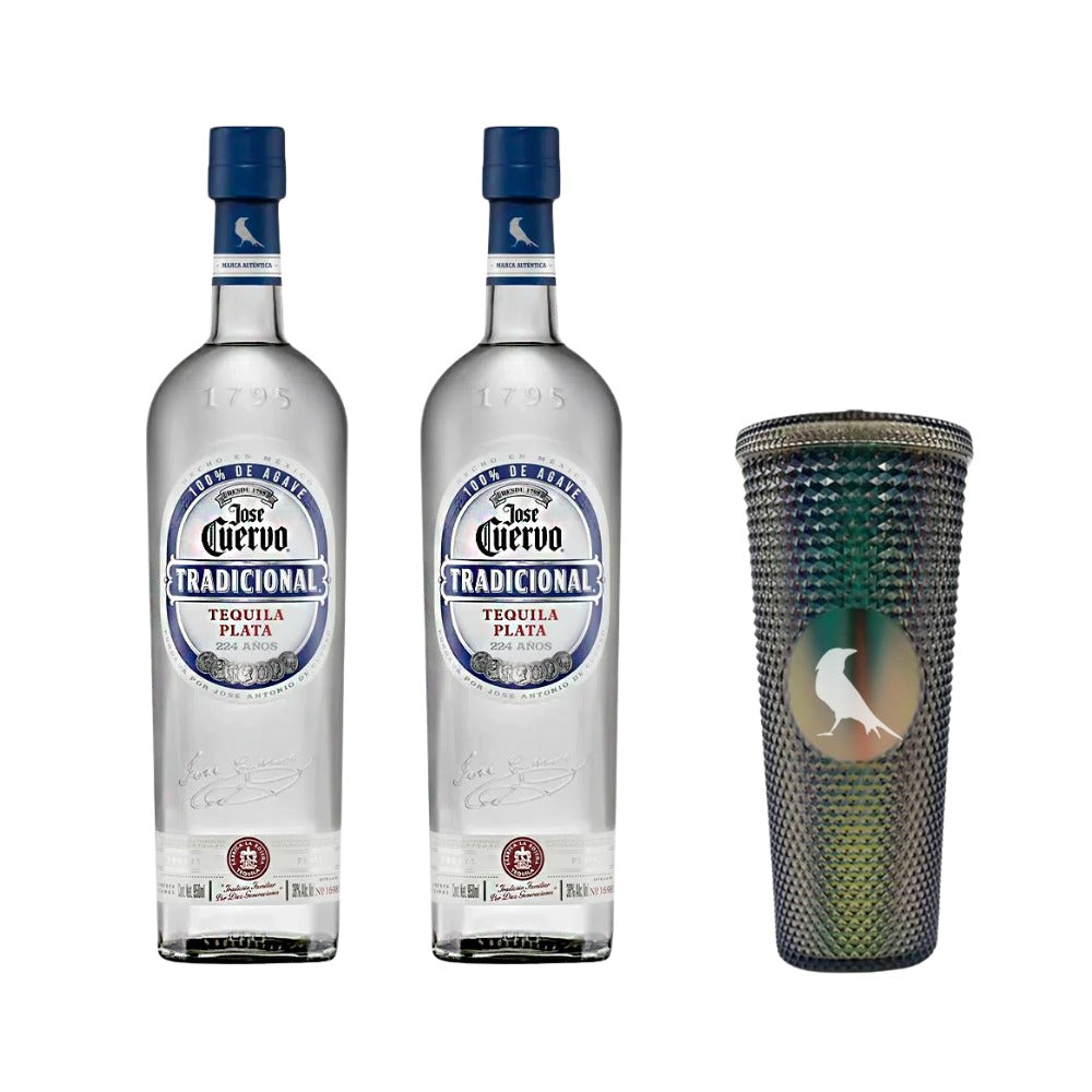 DOS TEQUILAS JOSE CUERVO TRADICIONAL PLATA 950 ML + VASO NEGRO DE REGALO