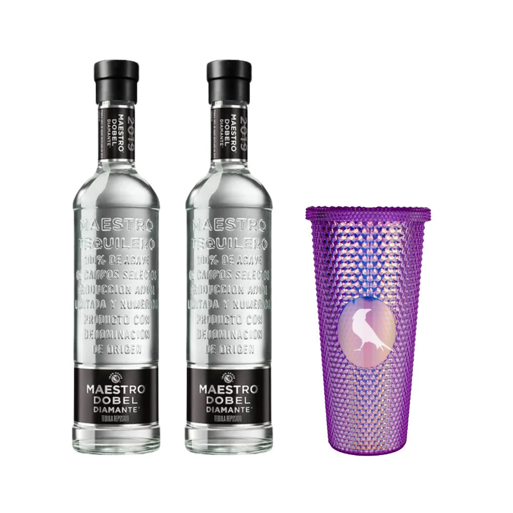 DOS TEQUILAS MAESTRO DOBEL DIAMANTE 700 ML + VASO MORADO DE REGALO