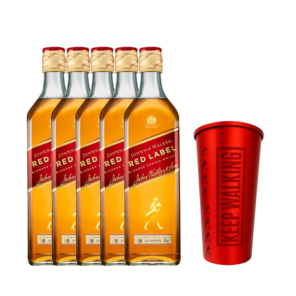 5 BOTELLAS DE WHISKY J.W. RED LABEL DE 1000 ML + VASO DE REGALO
