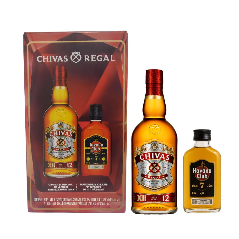 WHISKY CHIVAS REGAL 12 750 ML + RON HAVANA CLUB 7 AÑOS 200 ML