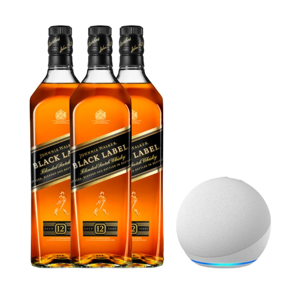 3 BOTELLAS DE WHISKY J.W. BLACK LABEL 1000 ML + 1 ALEXA ECHO DOT DE RE ...