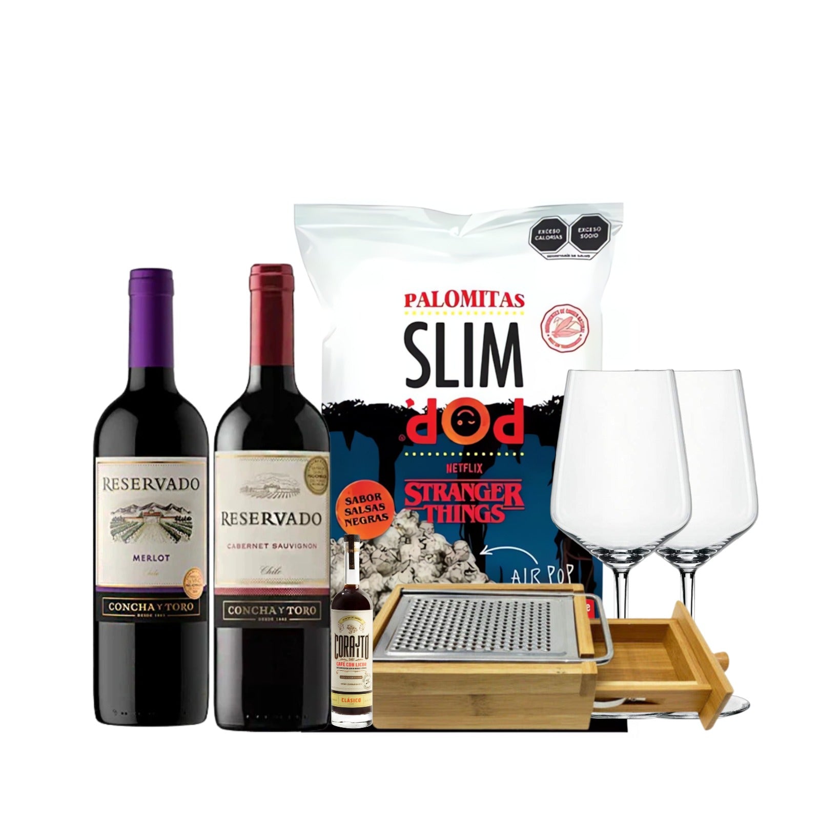 COMBO VINOS, SLIM POP STRANGER THINGS, RALLADOR Y COPAS