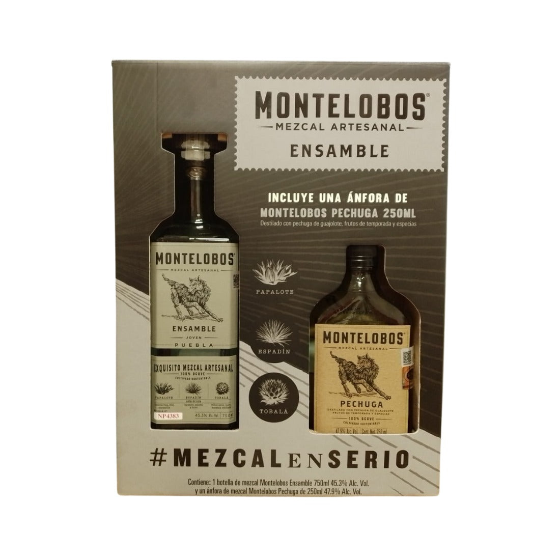 MEZCAL MONTELOBOS ENSAMBLE JOVEN 750 ML + MONTELOBOS PECHUGA 250 ML