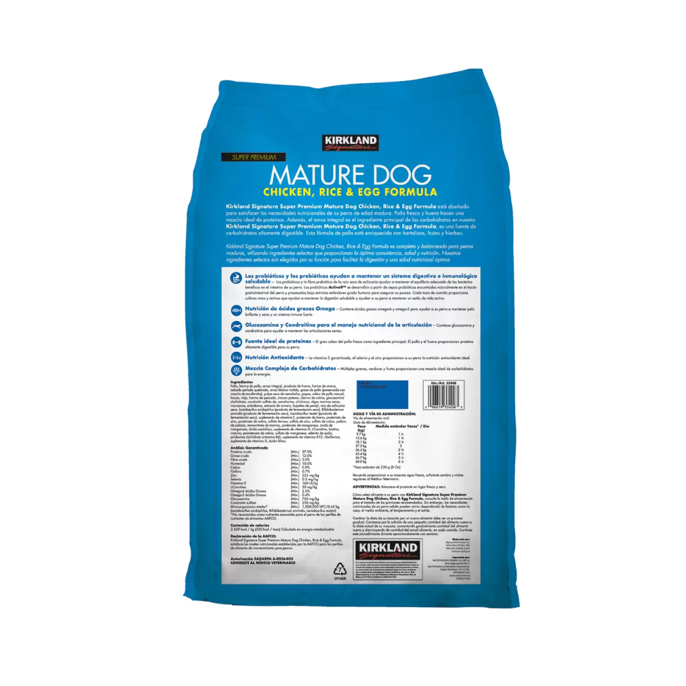 ALIMENTO PARA PERRO ADULTO KIRKLAND SIGNATURE SABOR POLLO, ARROZ Y HUEVO 18.1 KG