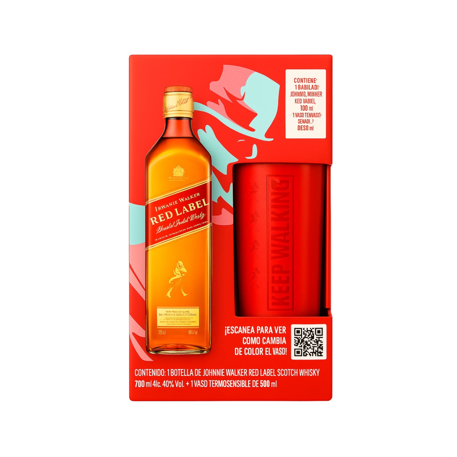 WHISKY J.W. RED LABEL 700 ML + VASO ROJO TERMOSENSIBLE