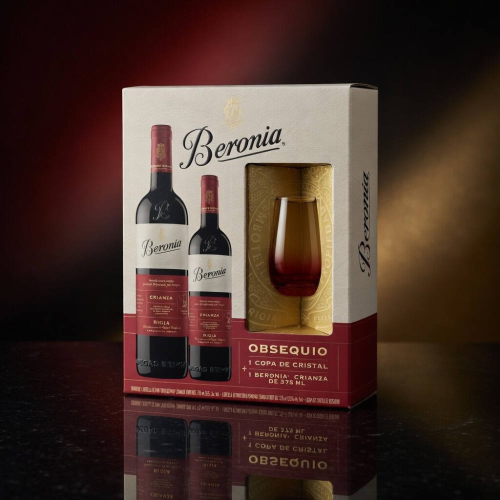 VINO TINTO BERONIA CRIANZA 750 ML+BOT 375 ML+COPA